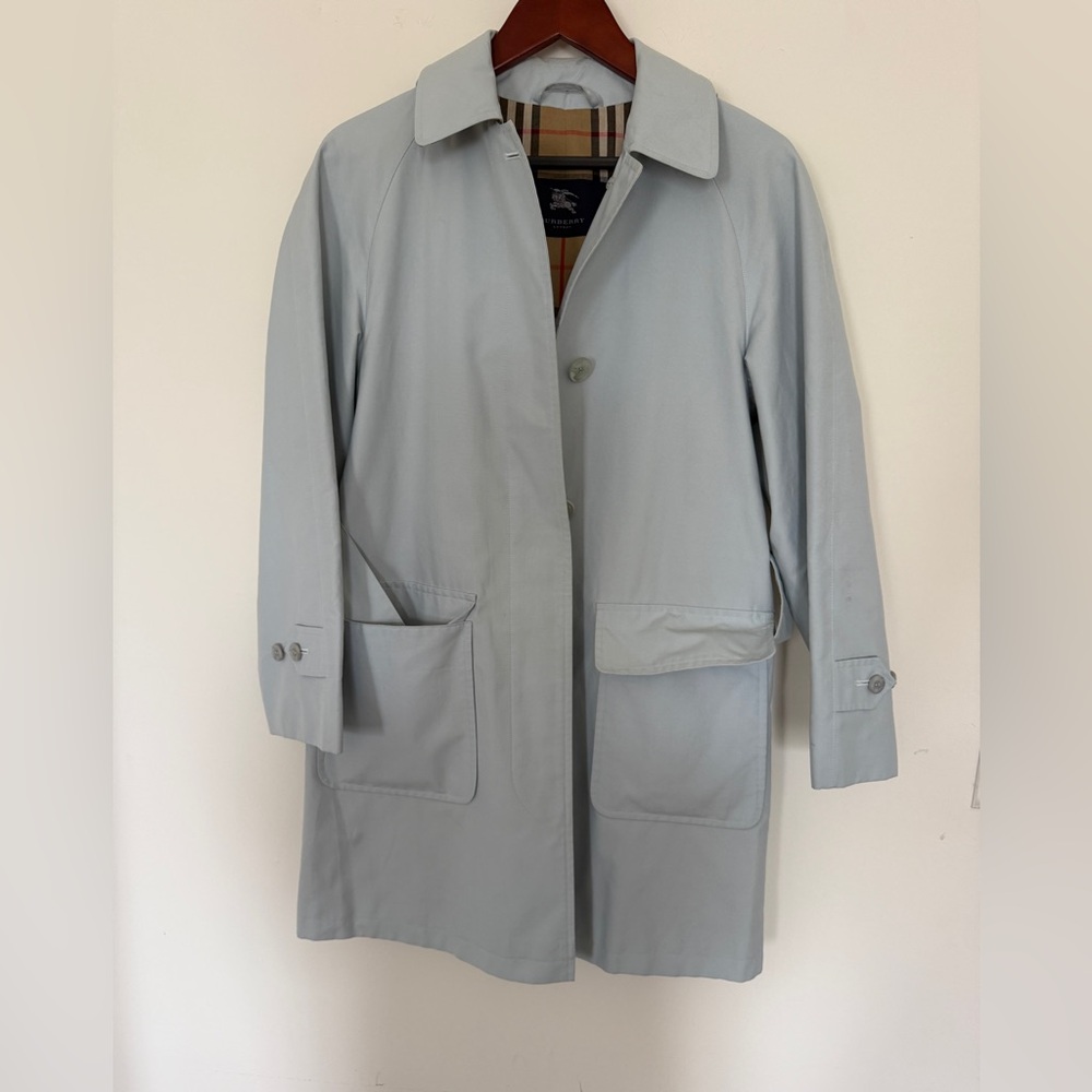 Burberry Light Blue Trench Coat with hood